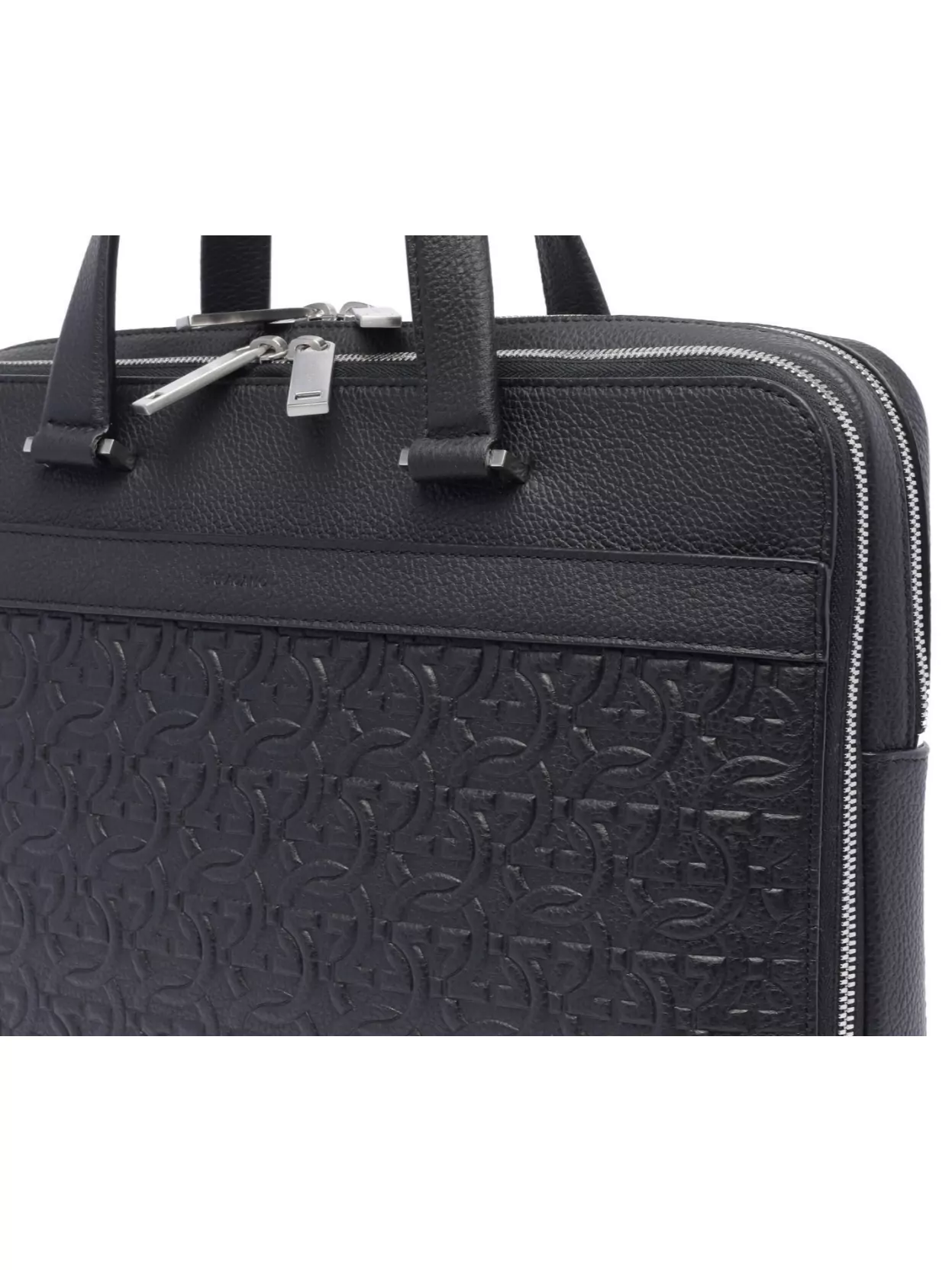 Ferragamo Textured Finish Laptop Bag With Embossed Pattern