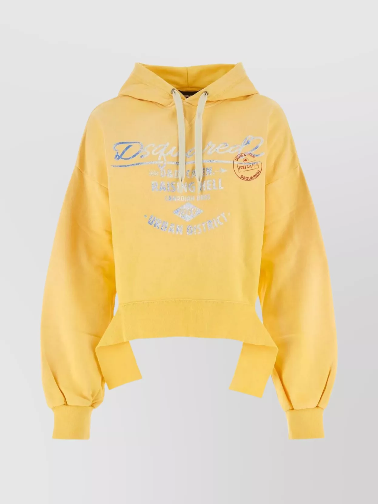 Shop Dsquared2 Cropped Hooded Sweatshirt With Long Sleeves In Yellow