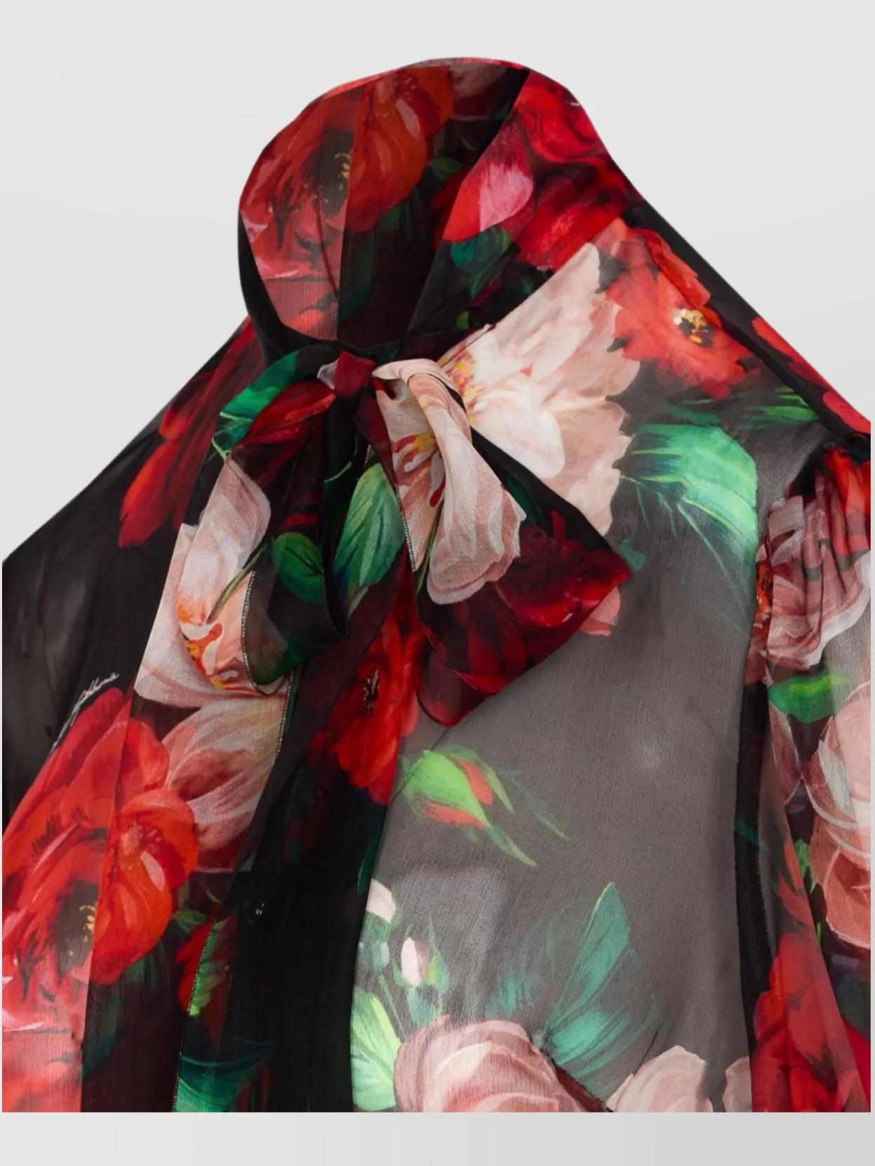 Dolce&Gabbana Floral Bow Tie Neck Sheer Top