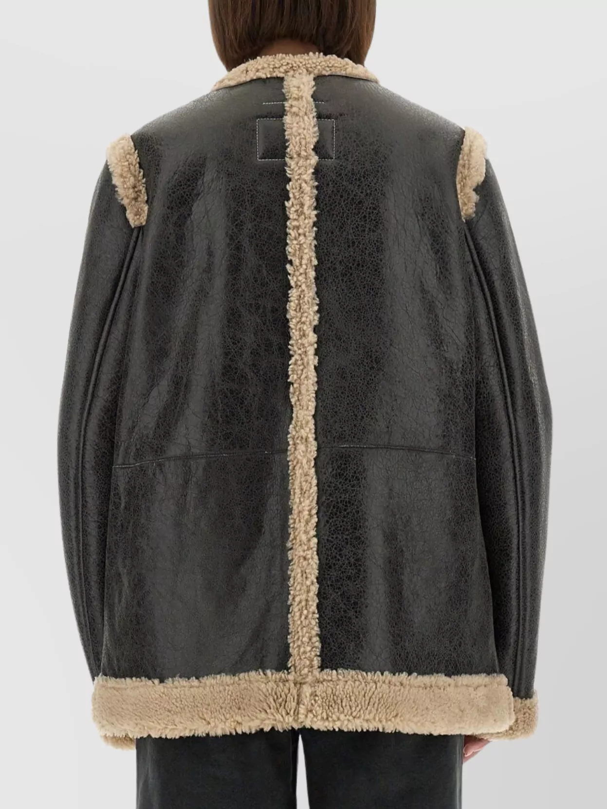 Mm6 Maison Margiela Shearling Trim Longline Jacket With Front Pockets