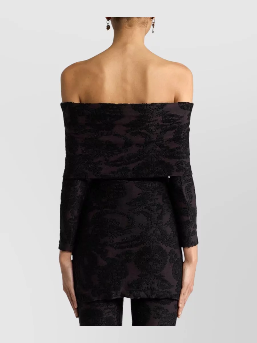 Etro Paisley Foliage-Print Off-Shoulder Long-Sleeve Mini Dress