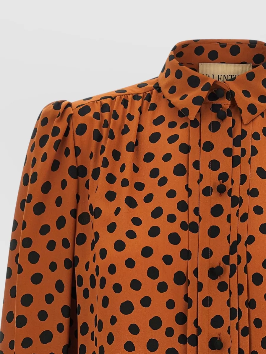 Valentino Garavani Silk Polka-Dot Long-Sleeve Blouse