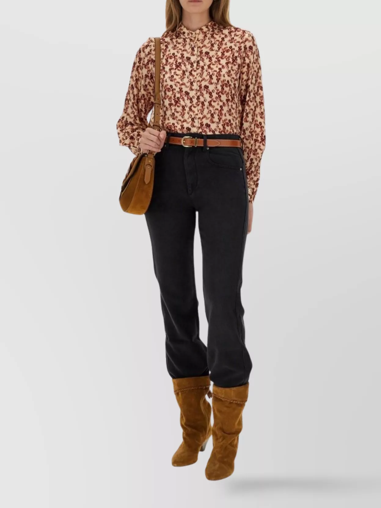 Isabel Marant Floral Long Sleeve Collared Top In Multi