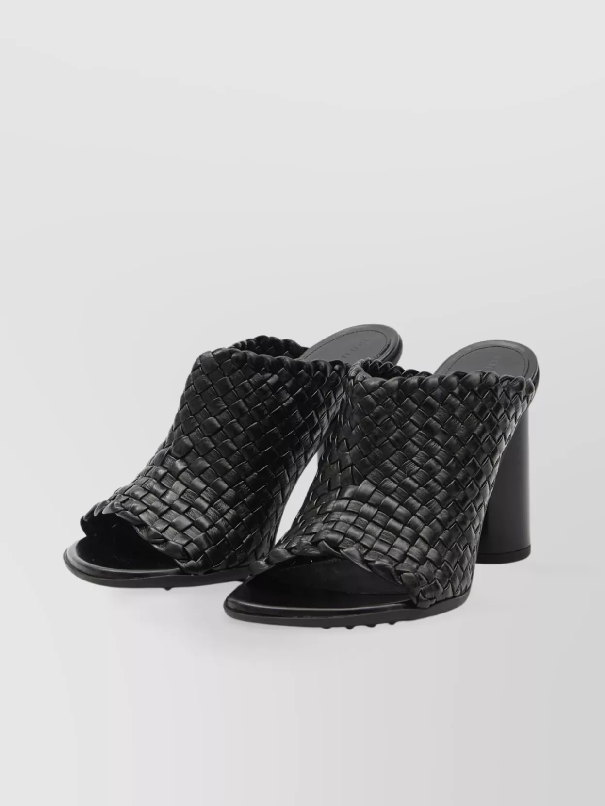 Bottega Veneta Intreccio Pattern Leather Sandals With Cylinder Heel In Gray