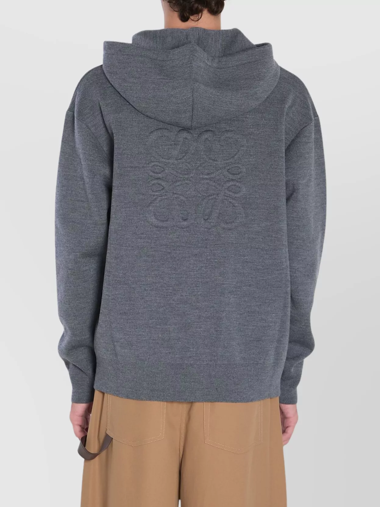 Loewe Anagram Zip Hoodie Featuring Drawstring Hood In Gray