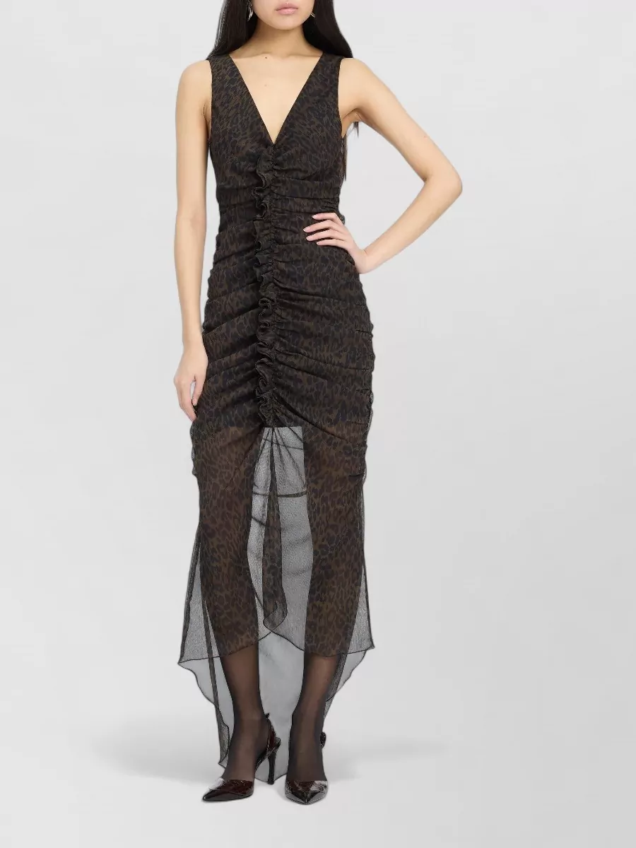 Rotate ruched leopard-print midi dress