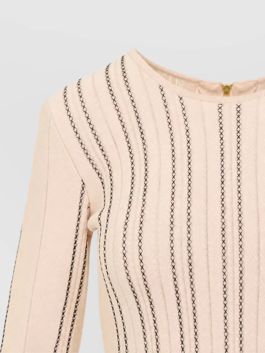 Elisabetta Franchi Fine-Knit Long-Sleeve Mini Dress