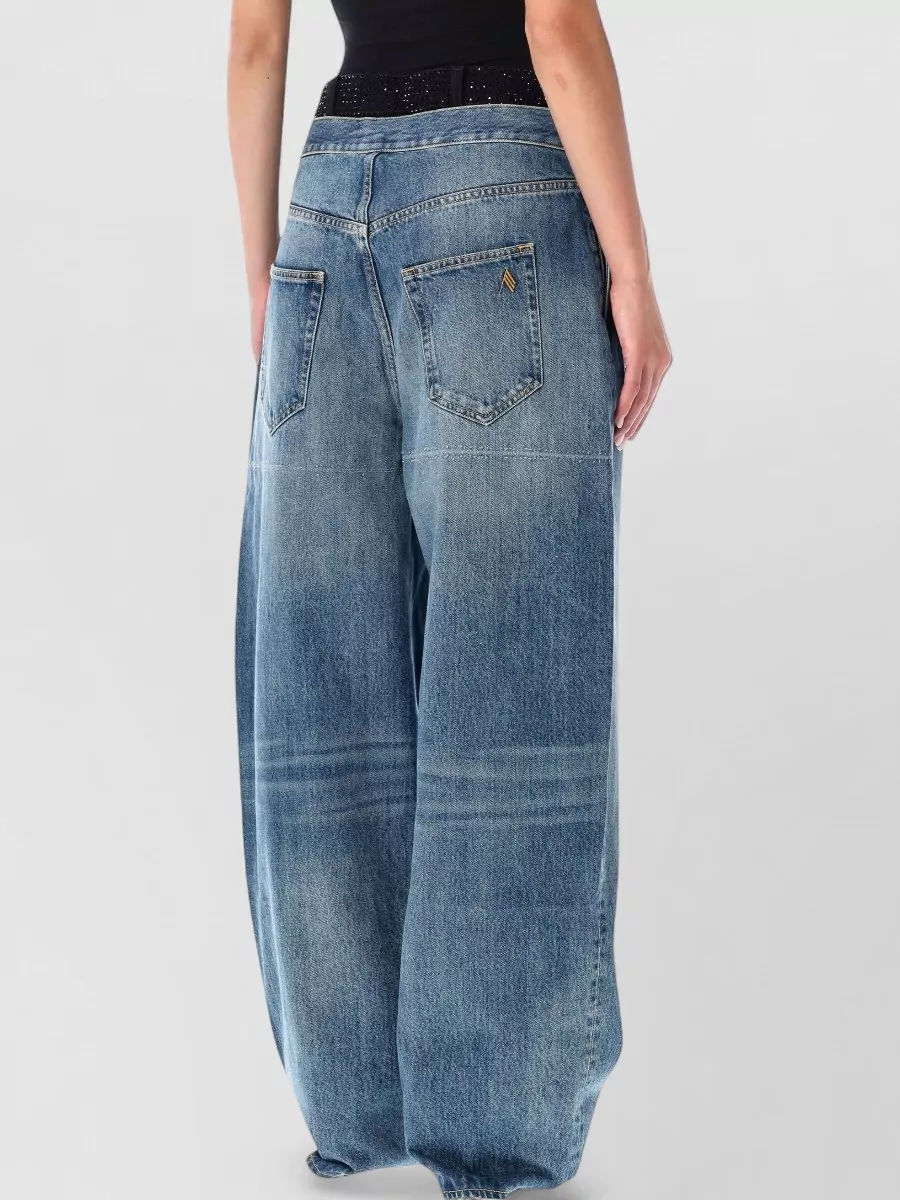 The Attico Embellished Wide Leg Denim Jeans