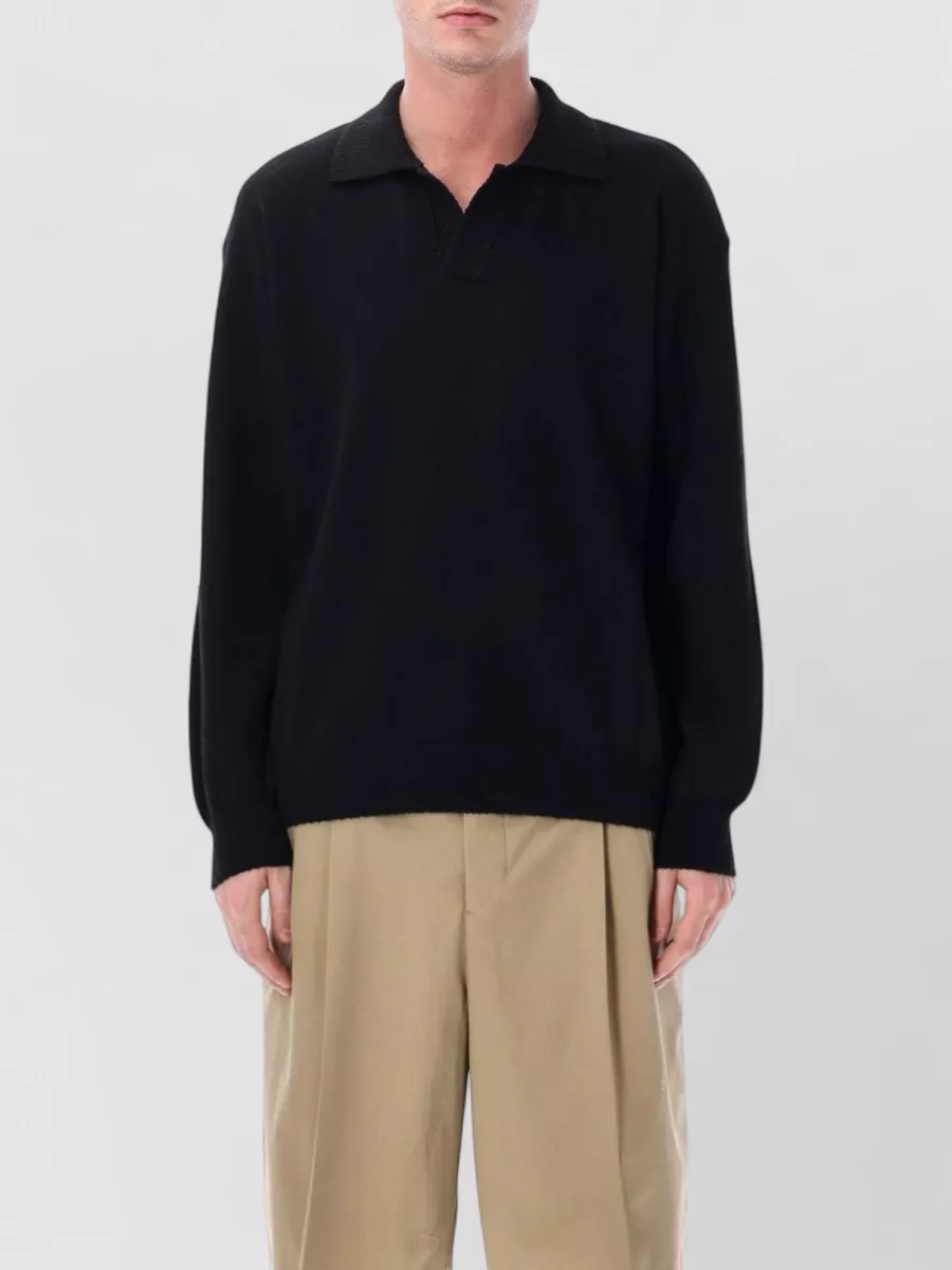 Roberto Collina textured cotton long-sleeve polo sweater