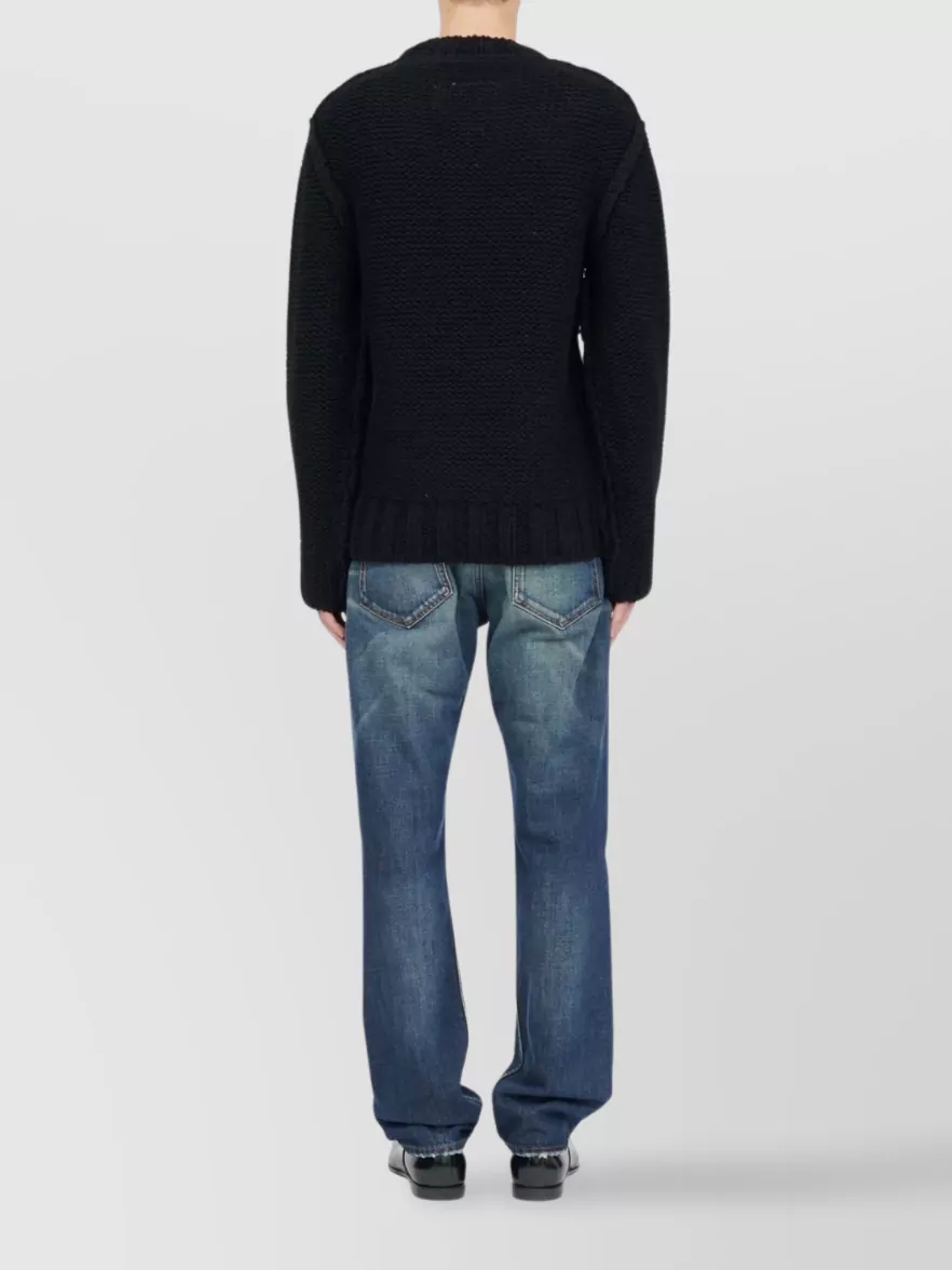 Mm6 Maison Margiela Textured Knit Graphic Crewneck Sweater