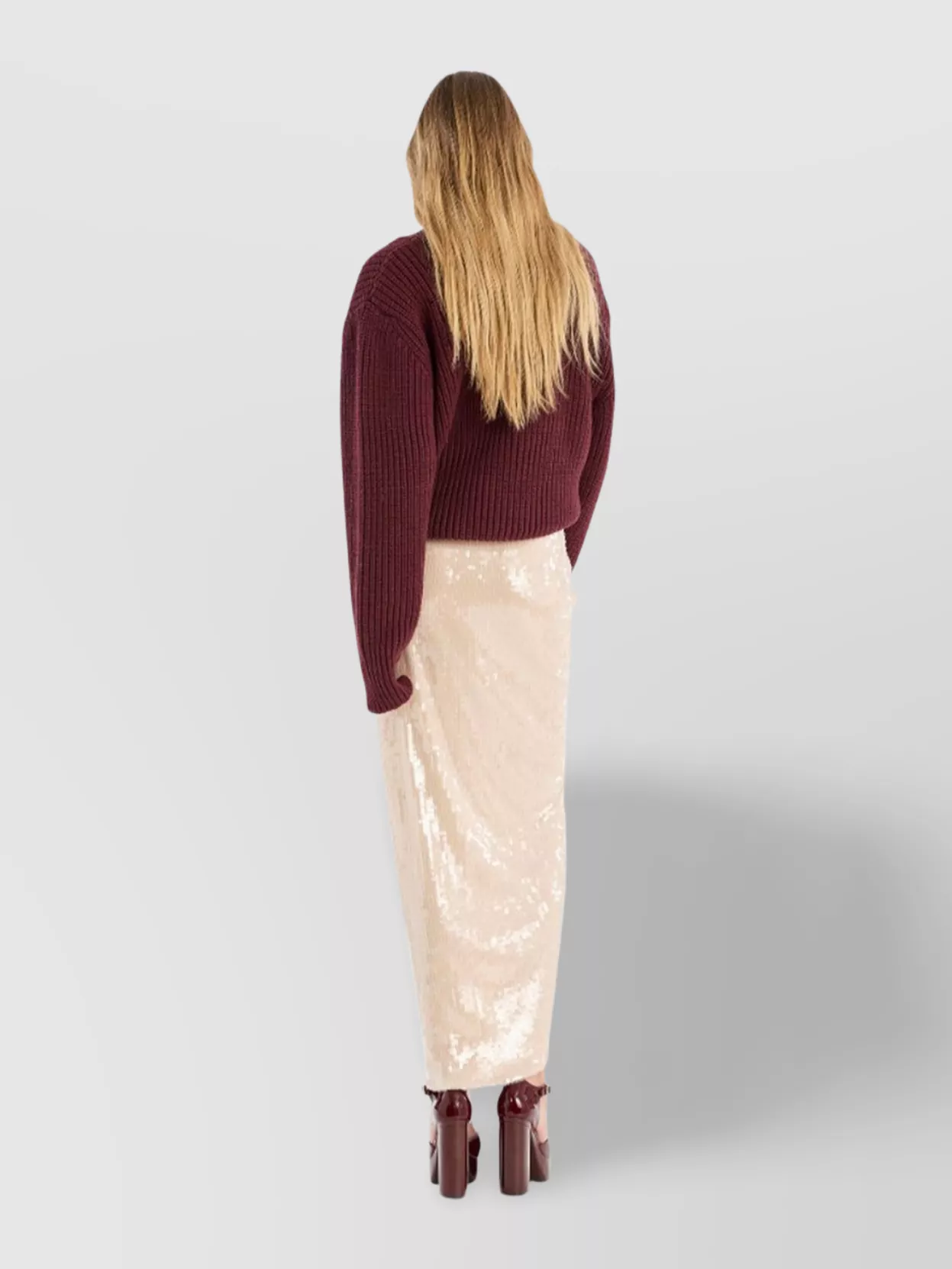 Rotate Draped Midi Skirt With Sequin Floral Detail