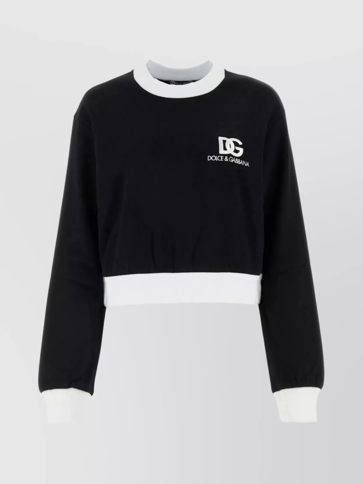 Shop Dolce & Gabbana Ribbed Crew-neck Sweatshirt With Contrasting Cuffs And Hemline In Black