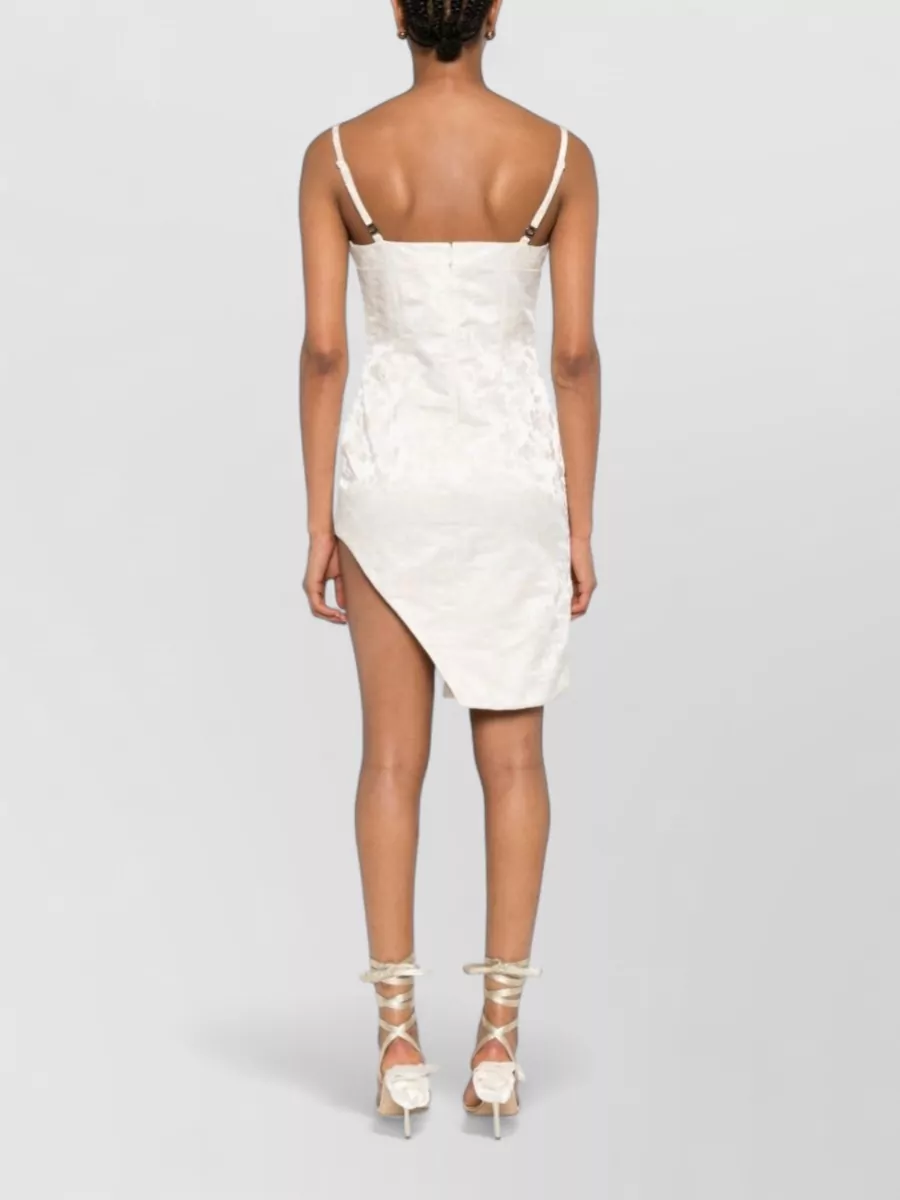Coperni Floral Jacquard V-Neck Spaghetti-Strap Asymmetric-Hem Mini Dress