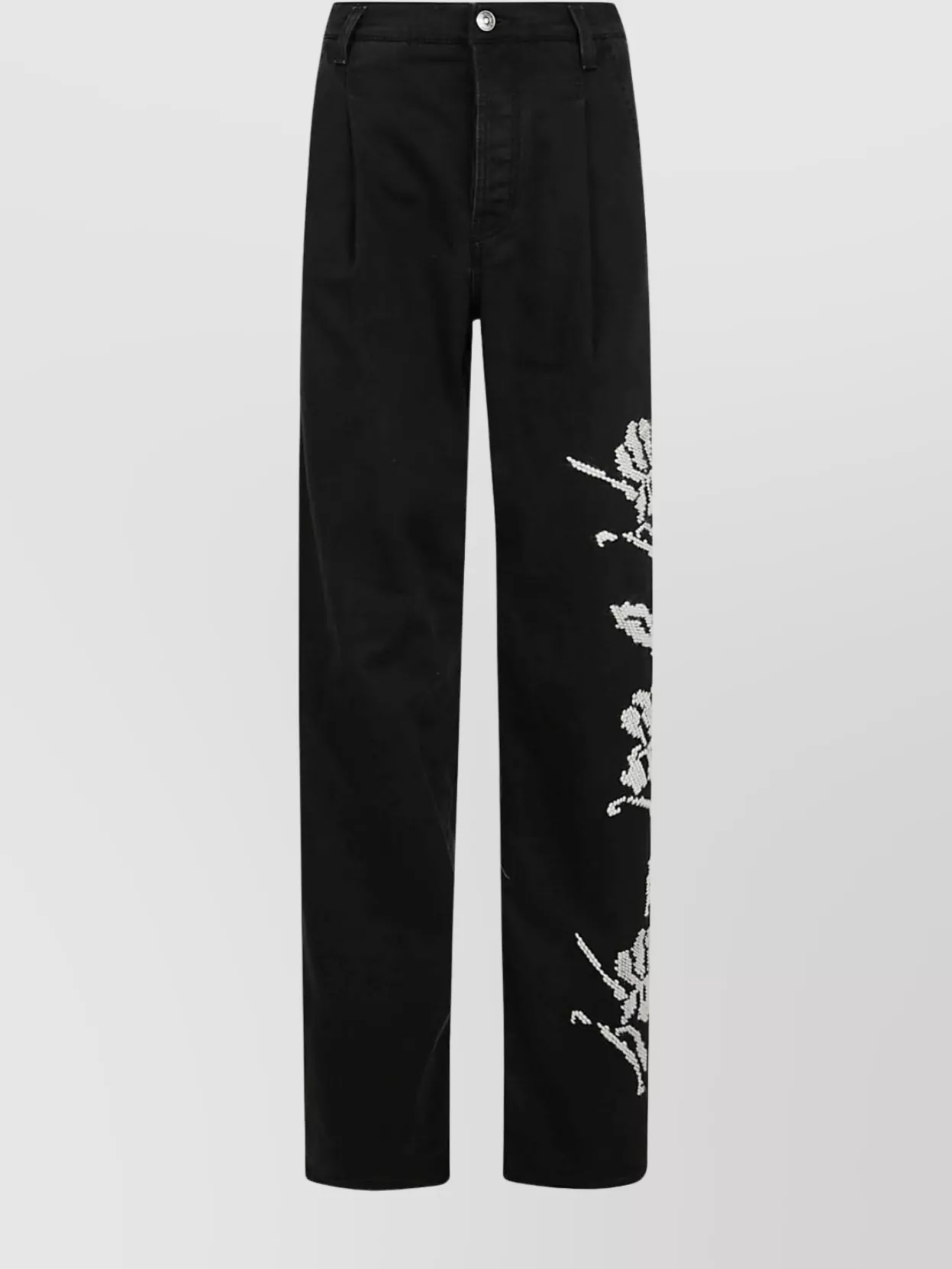 Ermanno Scervino Relaxed Fit Denim Trousers Floral Embroidery In Black