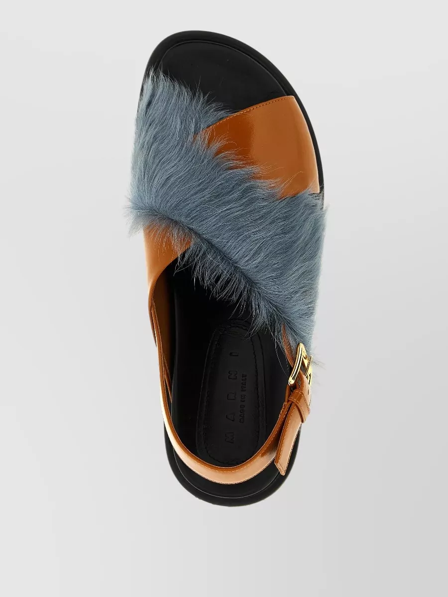 Marni Faux Fur Slingback Flat Sandals Open Toe