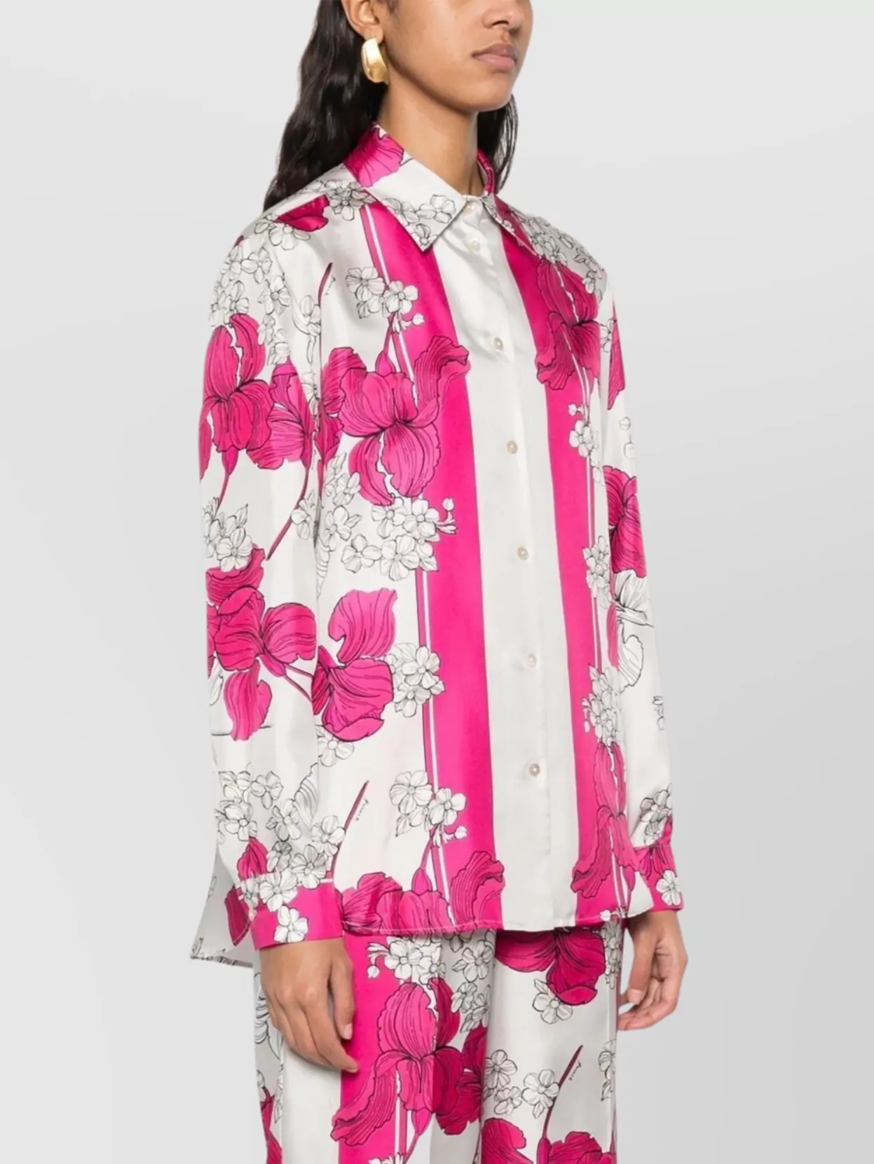 P.a.r.o.s.h Serenella Floral Print Long Sleeves Shirt In Neutrals