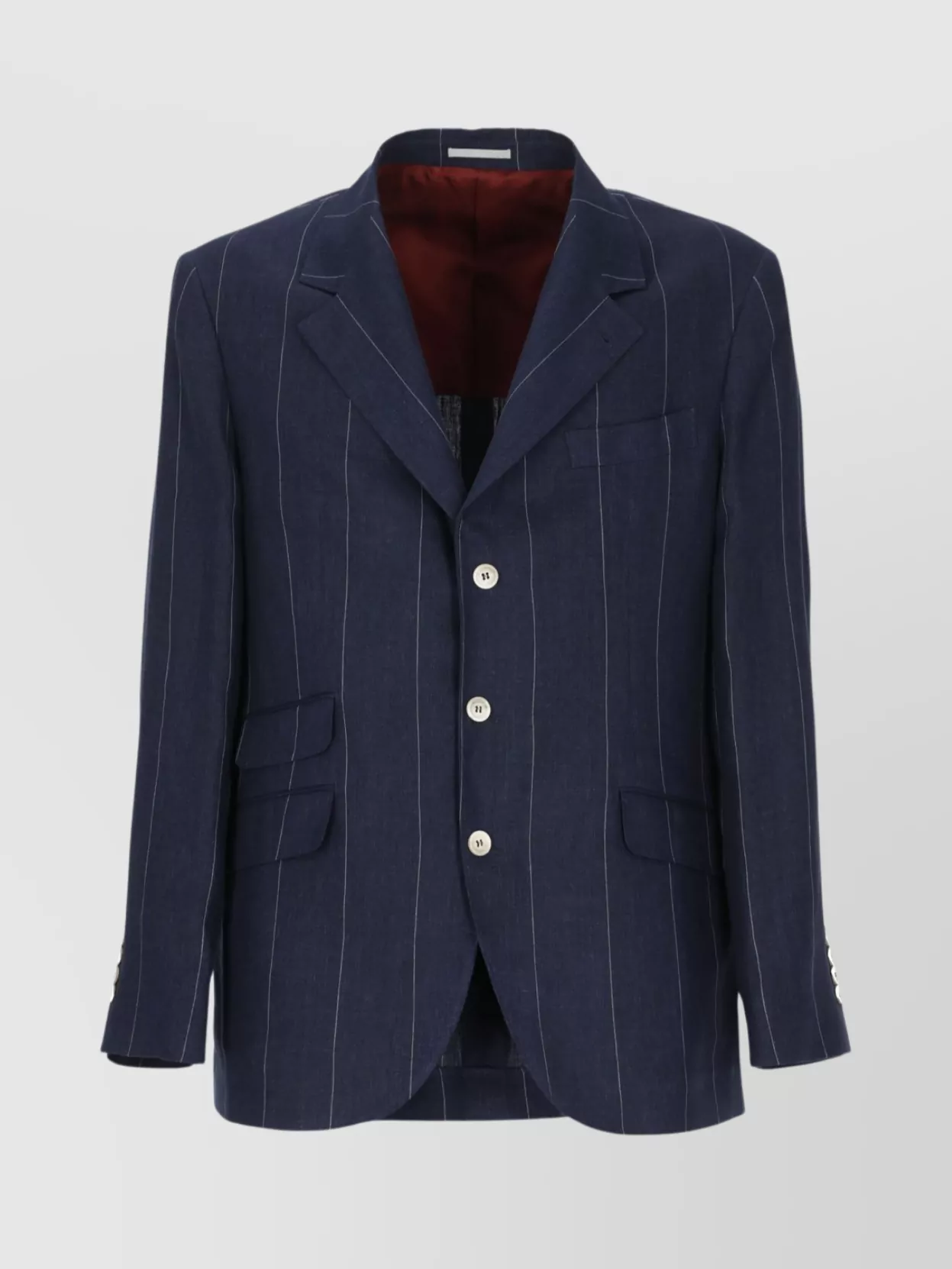 Brunello Cucinelli Tailored Linen Jacket With Classic Lapel In Blue