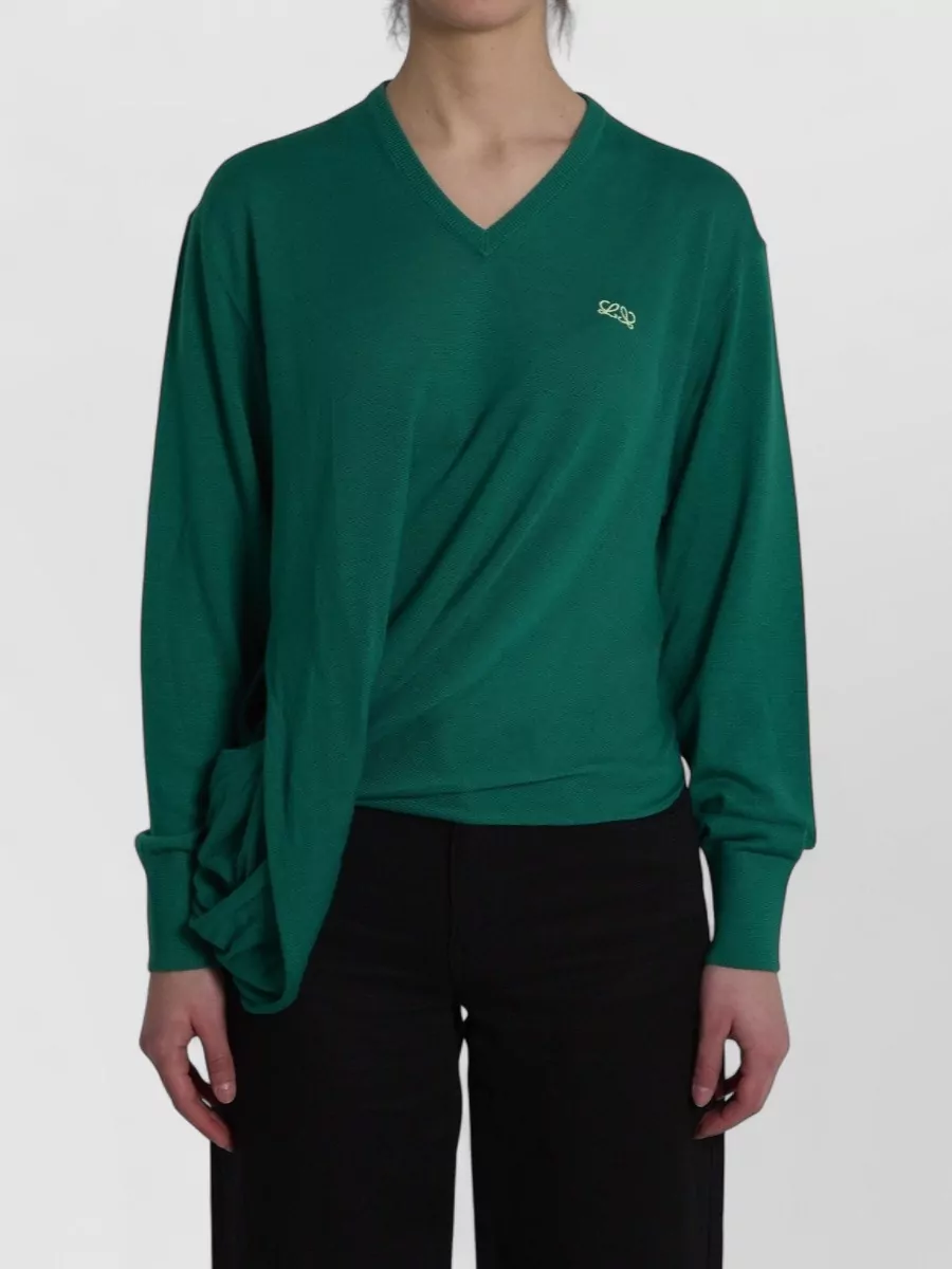 Loewe Wool ribbed v-neck asymmetric wrap sweater