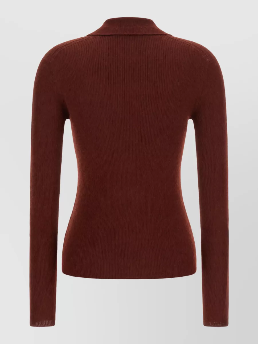 Max Mara Cashmere Ribbed Slim-Fit V-Neck Long-Sleeve Polo Jumper