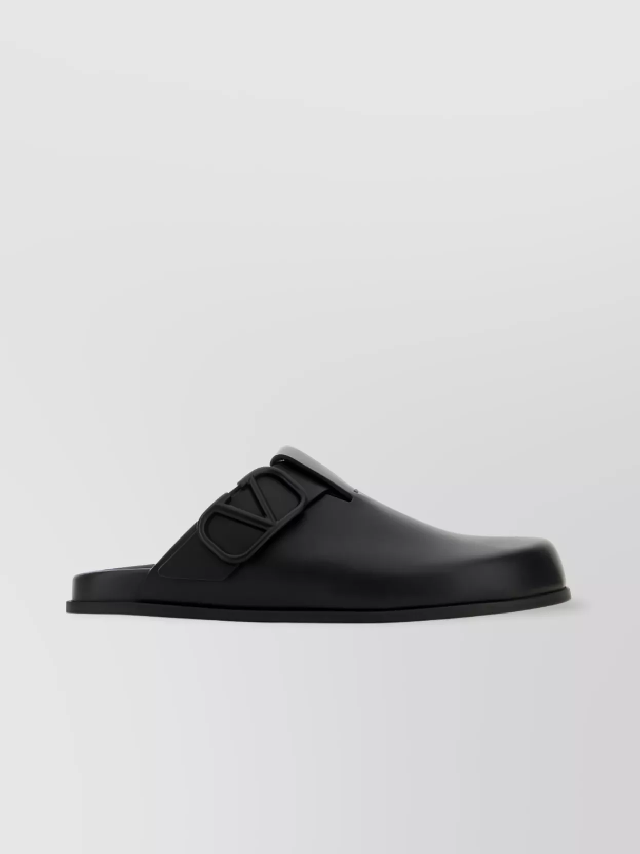 Shop Valentino Buckle Detail Round Toe Flat Sole Slippers In Black