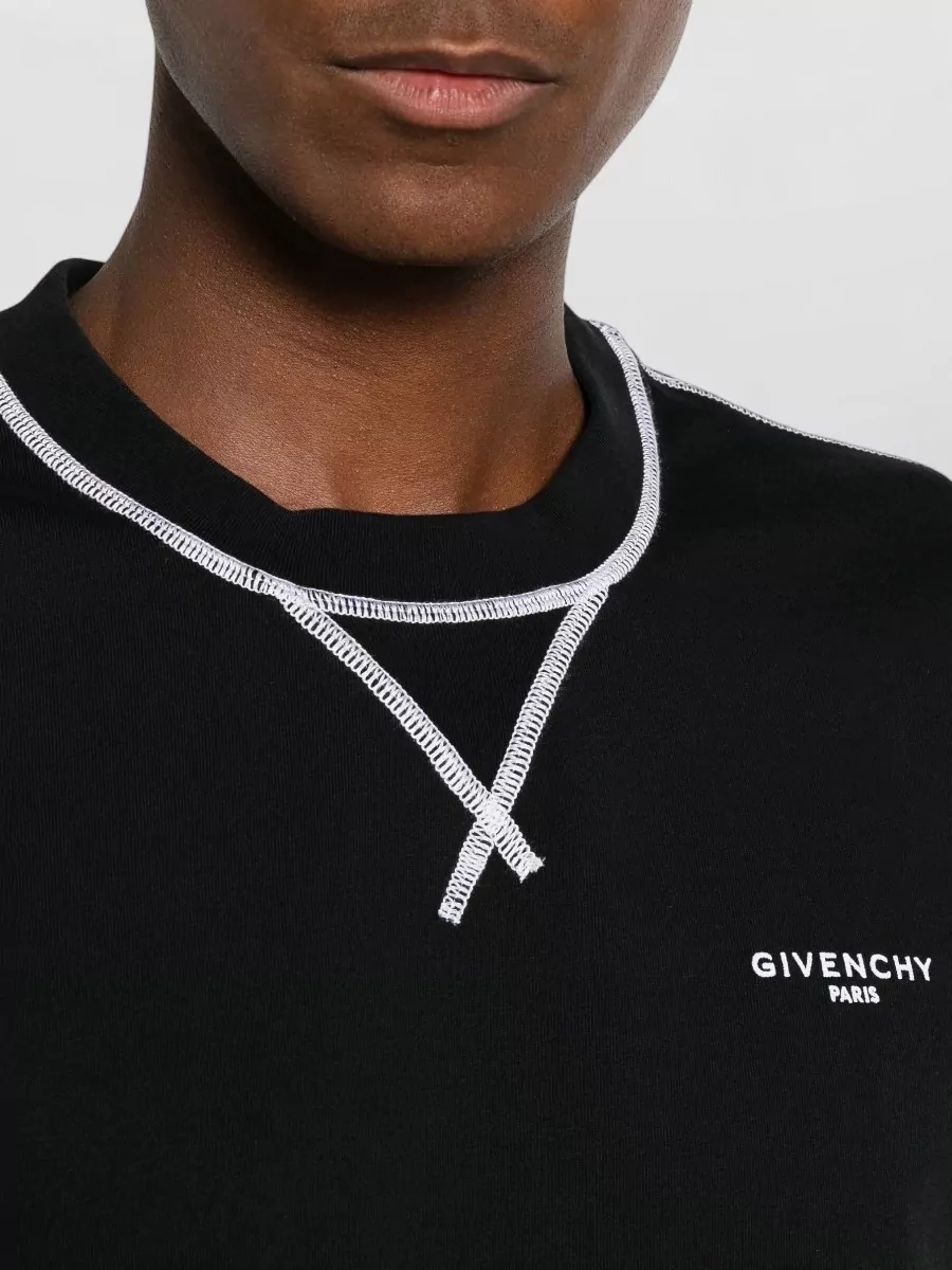 Givenchy Cotton Logo Print Contrast Stitch Short Sleeve T-Shirt