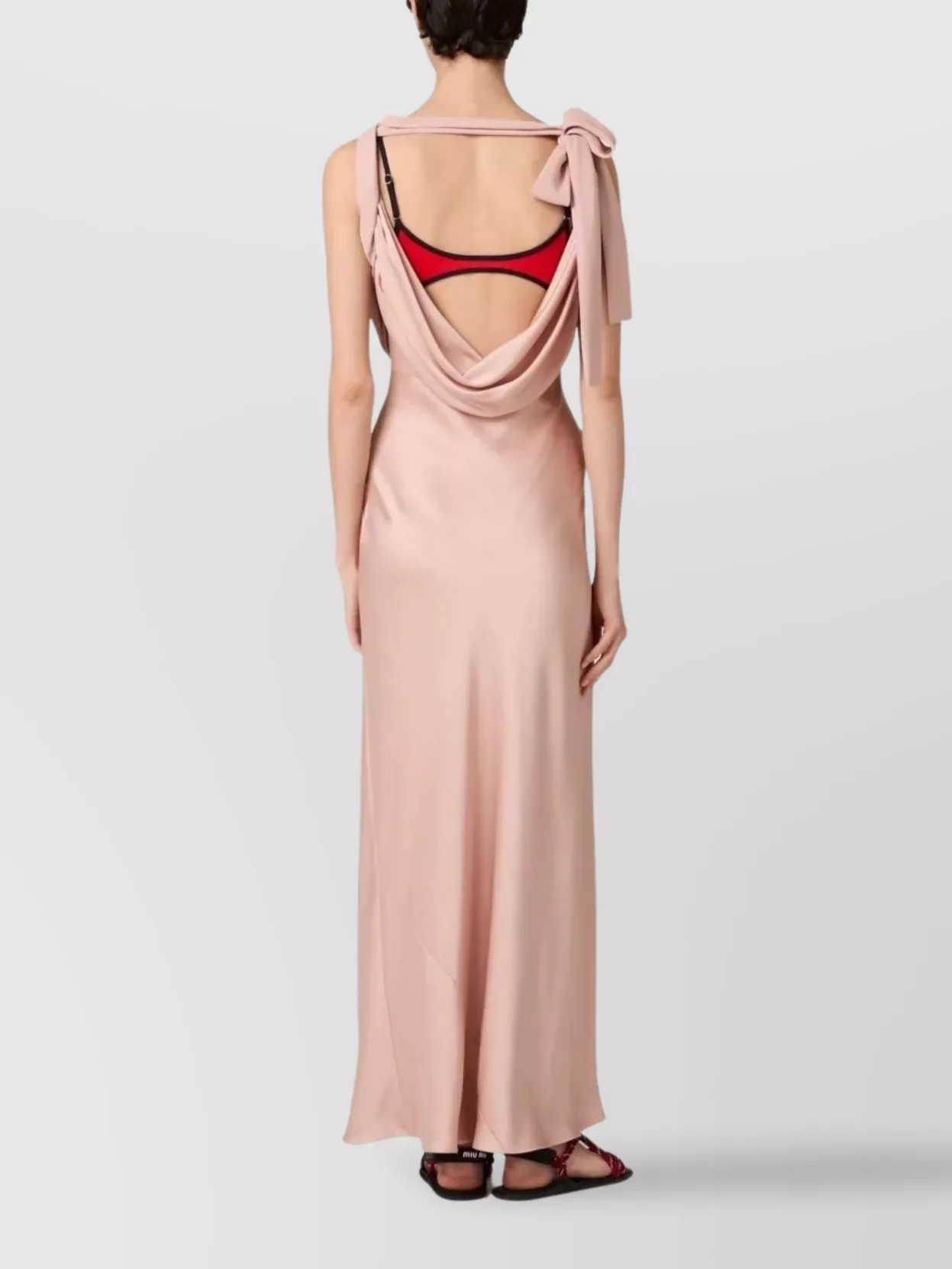 Miu Miu Satin Reverse Bow Draped Maxi Dress