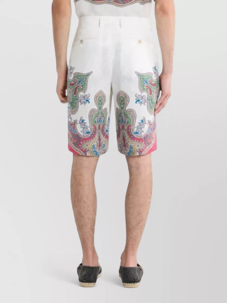 Etro Linen Paisley-Print Tailored Shorts