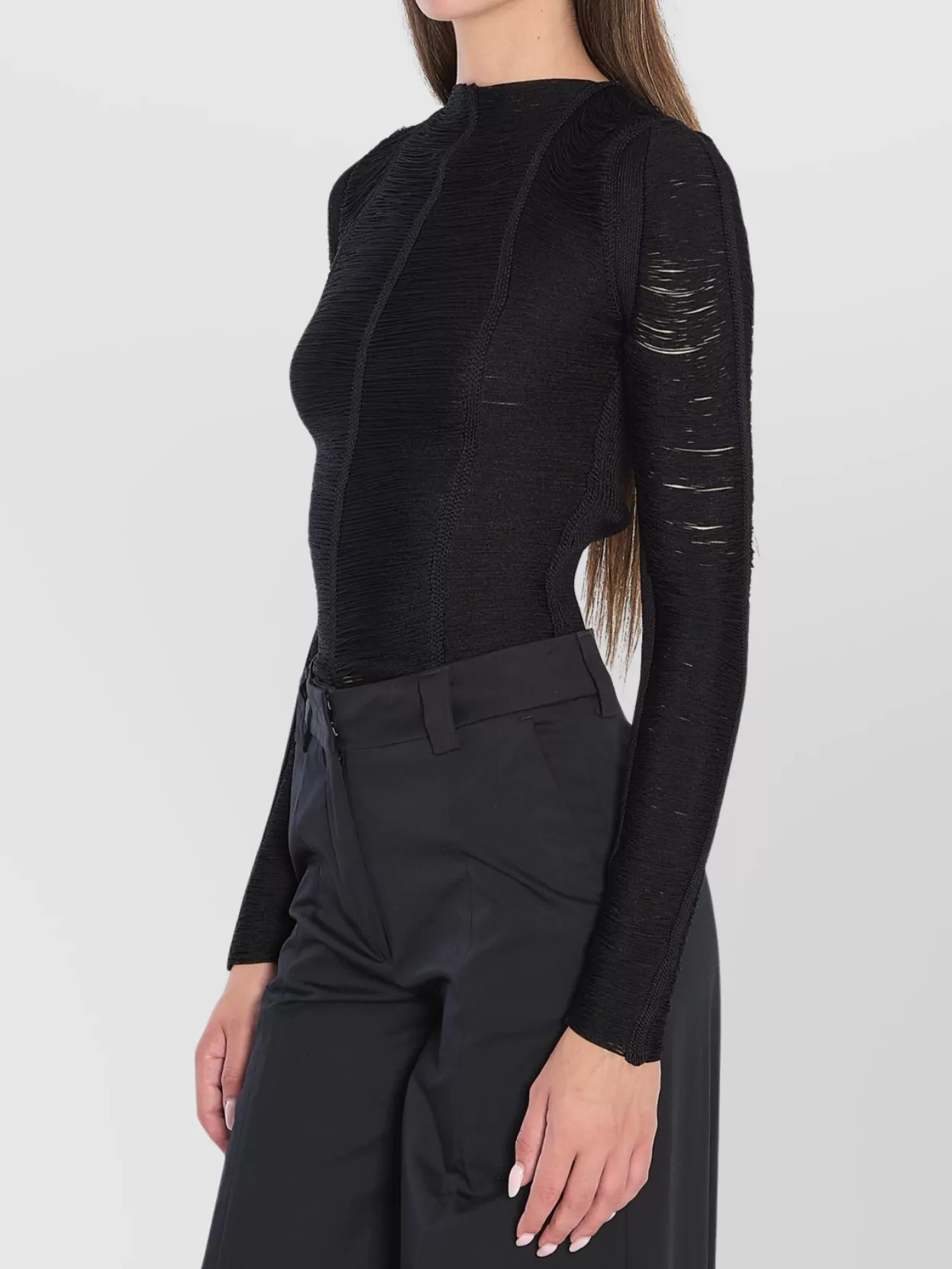 Attico Fringed Viscose Sweater Mesh Back In Black