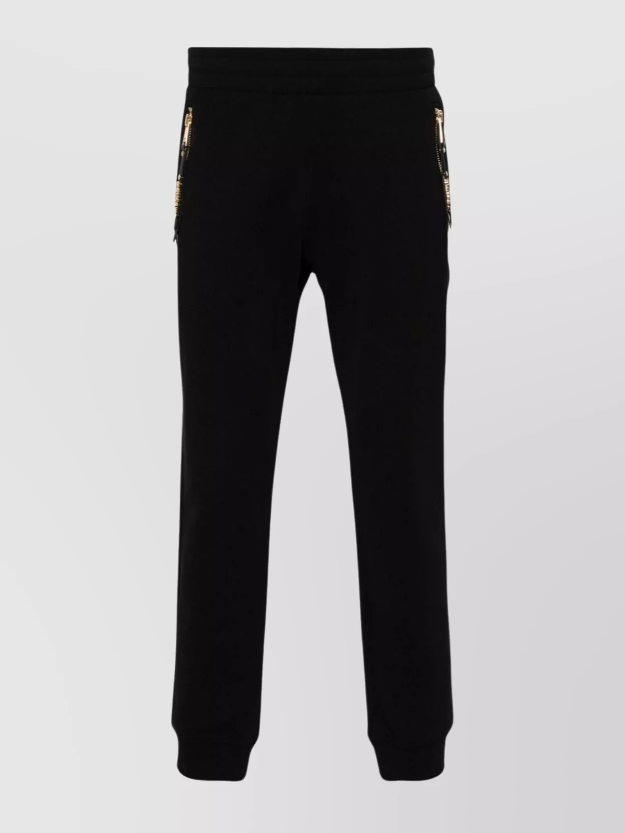 Shop Moschino Elasticated Waistband Straight Trousers With Ankle Cuffs In Black