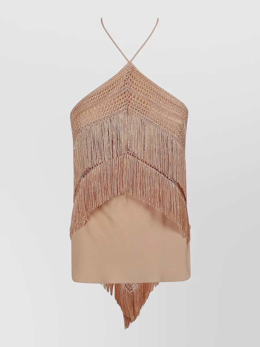 The Andamane Silk halterneck fringe beach cover-up top