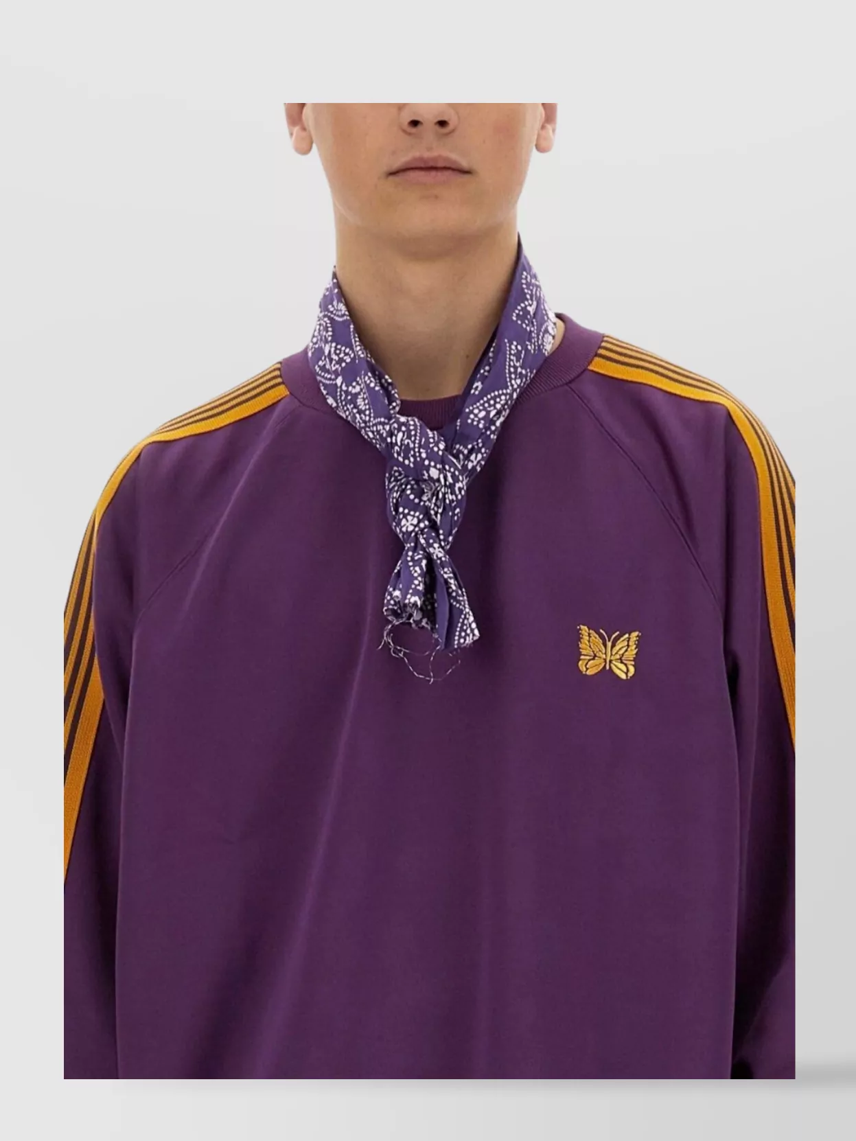 NEEDLES EMBROIDERED SWEATSHIRT WITH RAGLAN STRIPED SLEEVES