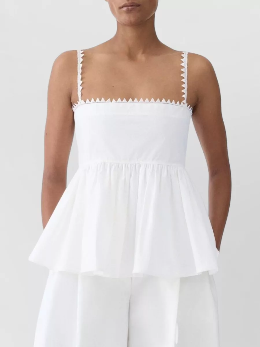 Jacquemus Cotton V-Neck Ruffled Short-Sleeve Top