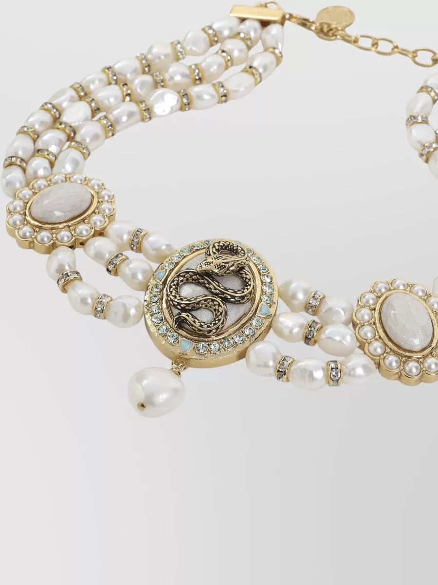 Roberto Cavalli Necklace Triple Strand Snake Motif Medallion