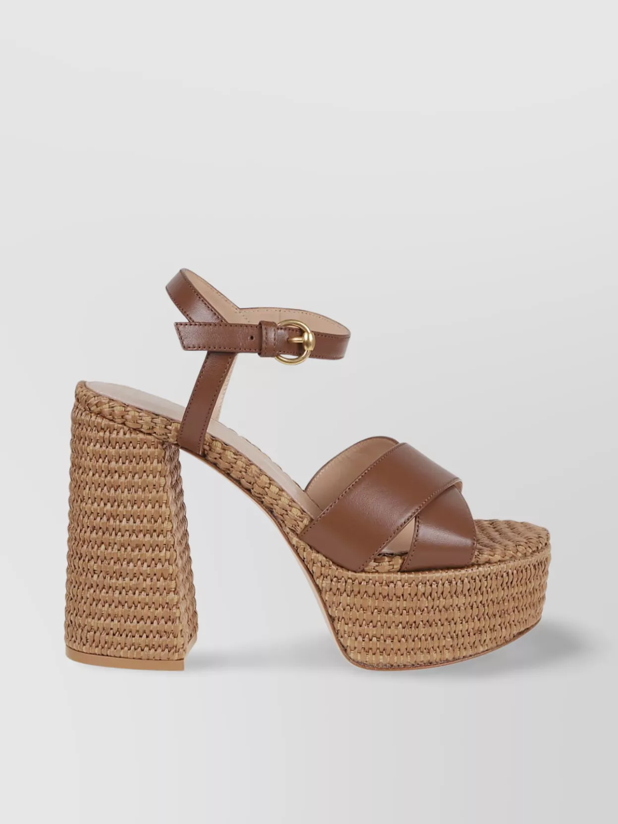Gianvito Rossi Crossed Raffia Platform Sandals With Ankle Strap