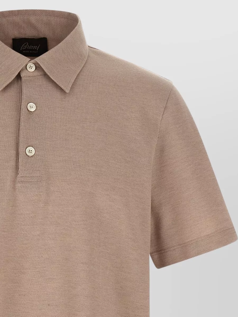 Brioni Cotton Polo Shirt Short Sleeves Slits