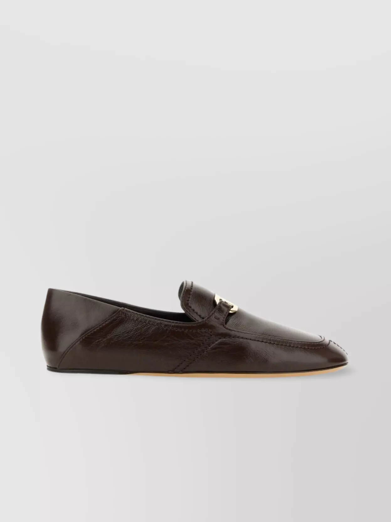 Ferragamo Leather Loafers Metallic Accent Round Toe