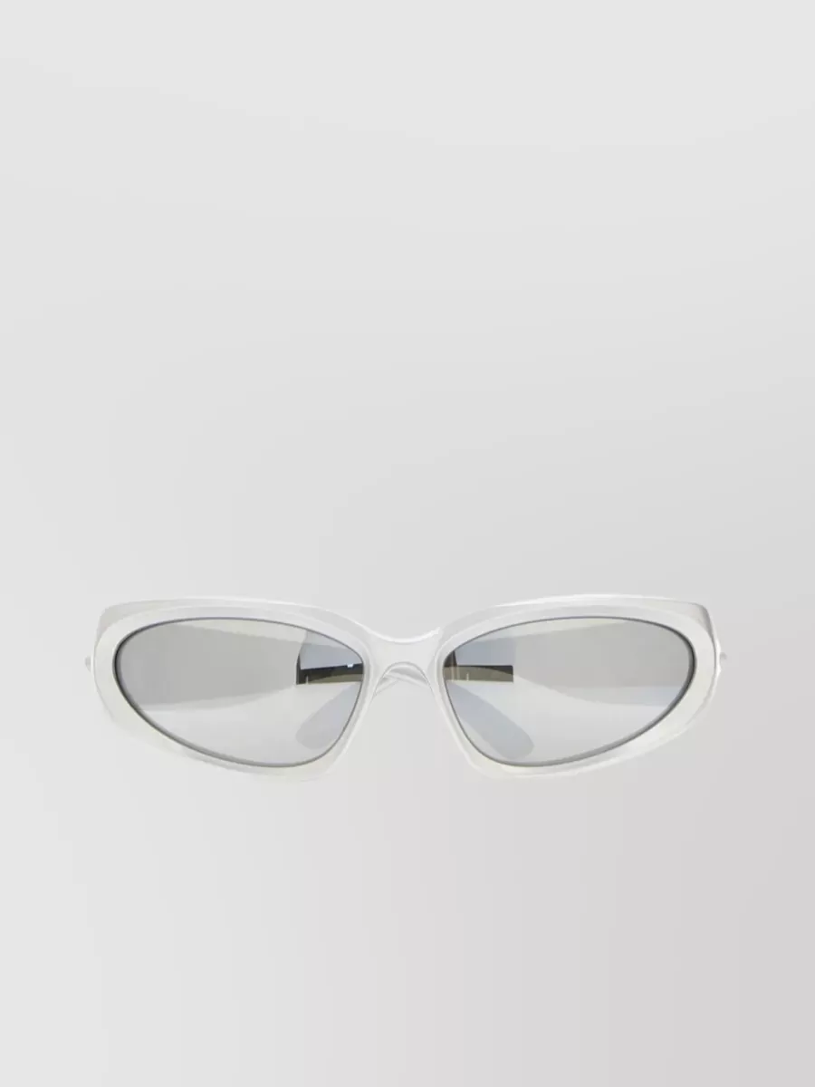 Shop Balenciaga Oval Swift Sunglasses In Silver Acetate In White