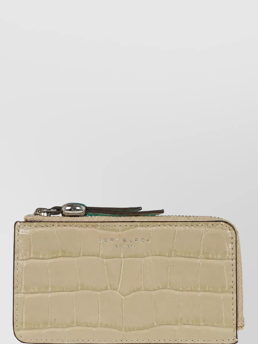 Tory Burch embossed croc leather zip card holder