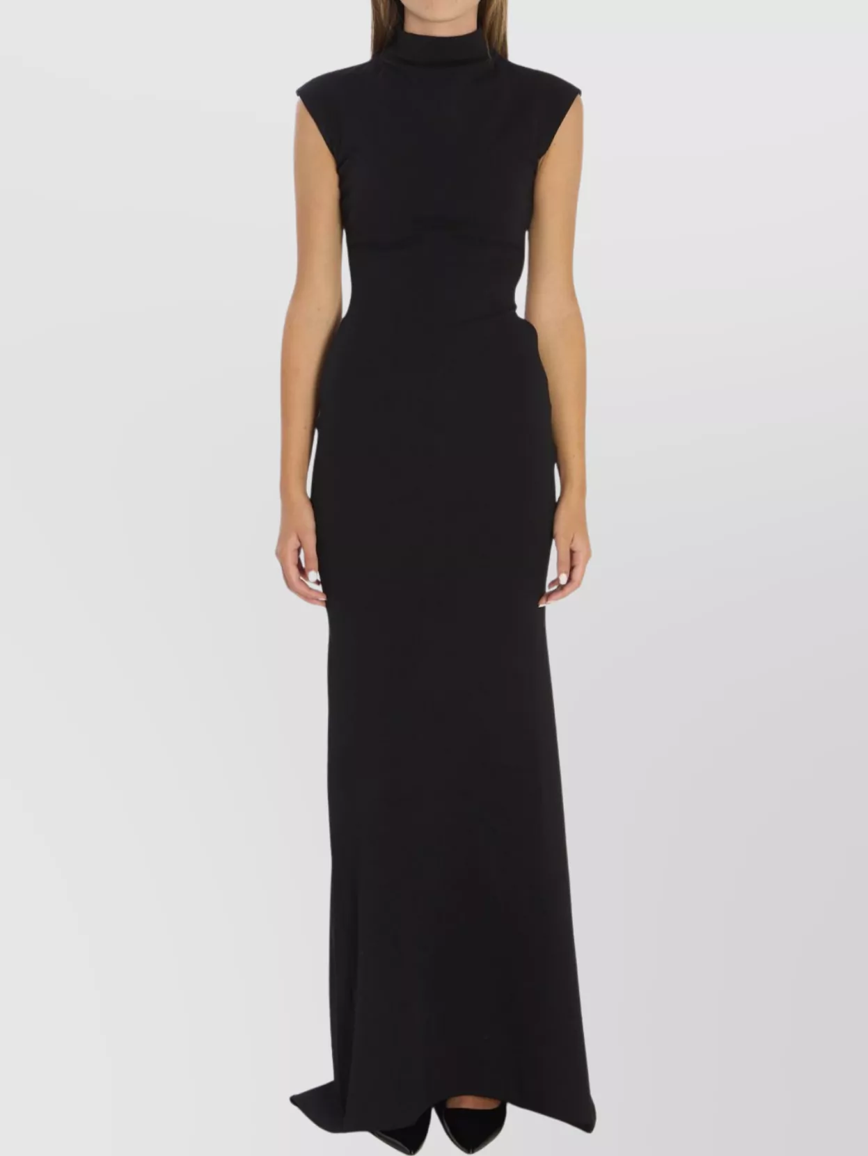 Jacquemus Maxi Dress With Cap Sleeves And Mock Neck In Black