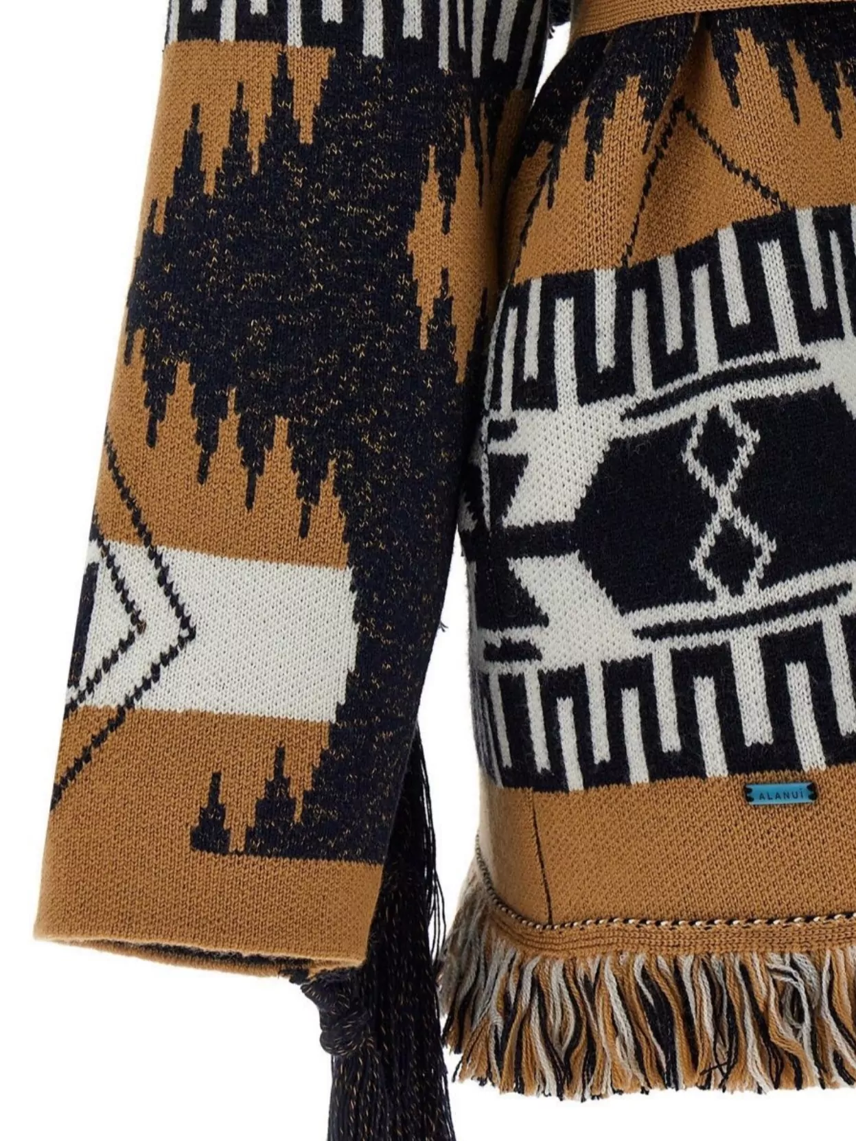 Alanui Waist Belt Fringe Geometric Pattern Long Sleeves Cardigan