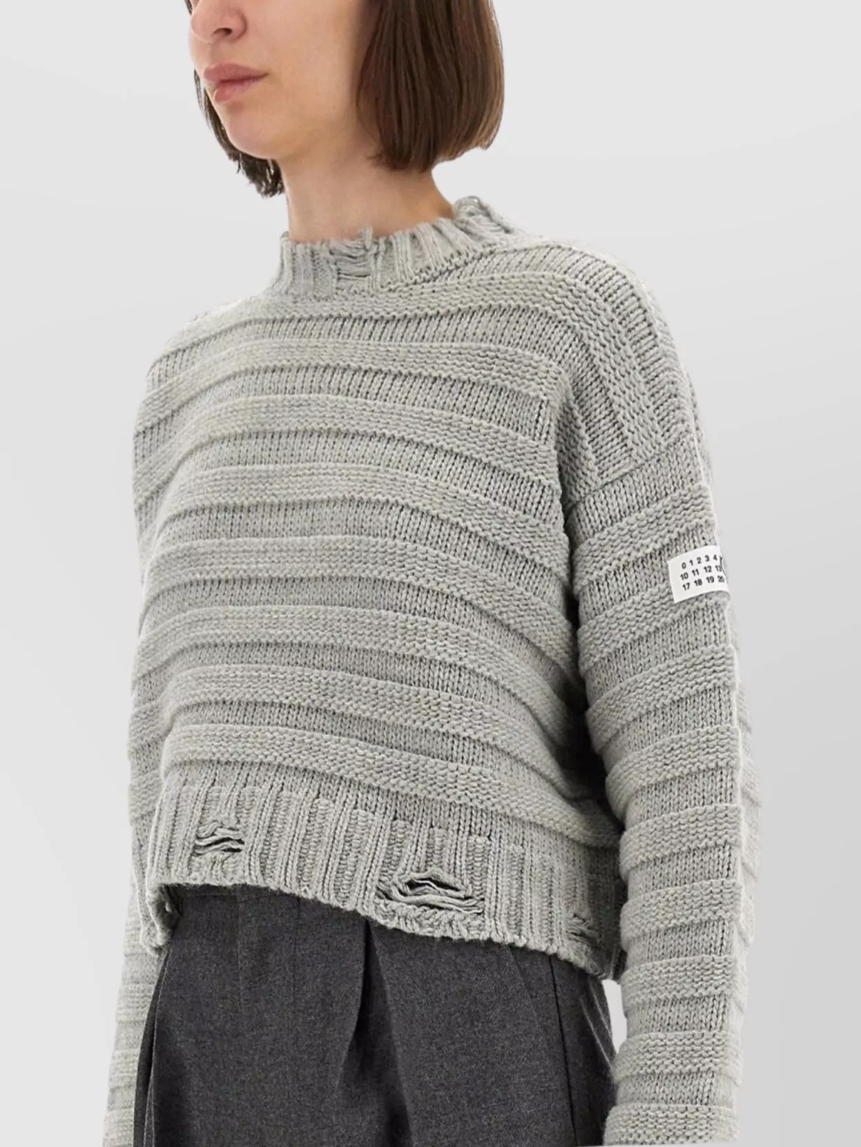 Mm6 Maison Margiela Distressed Knit Crew Neck Sweater