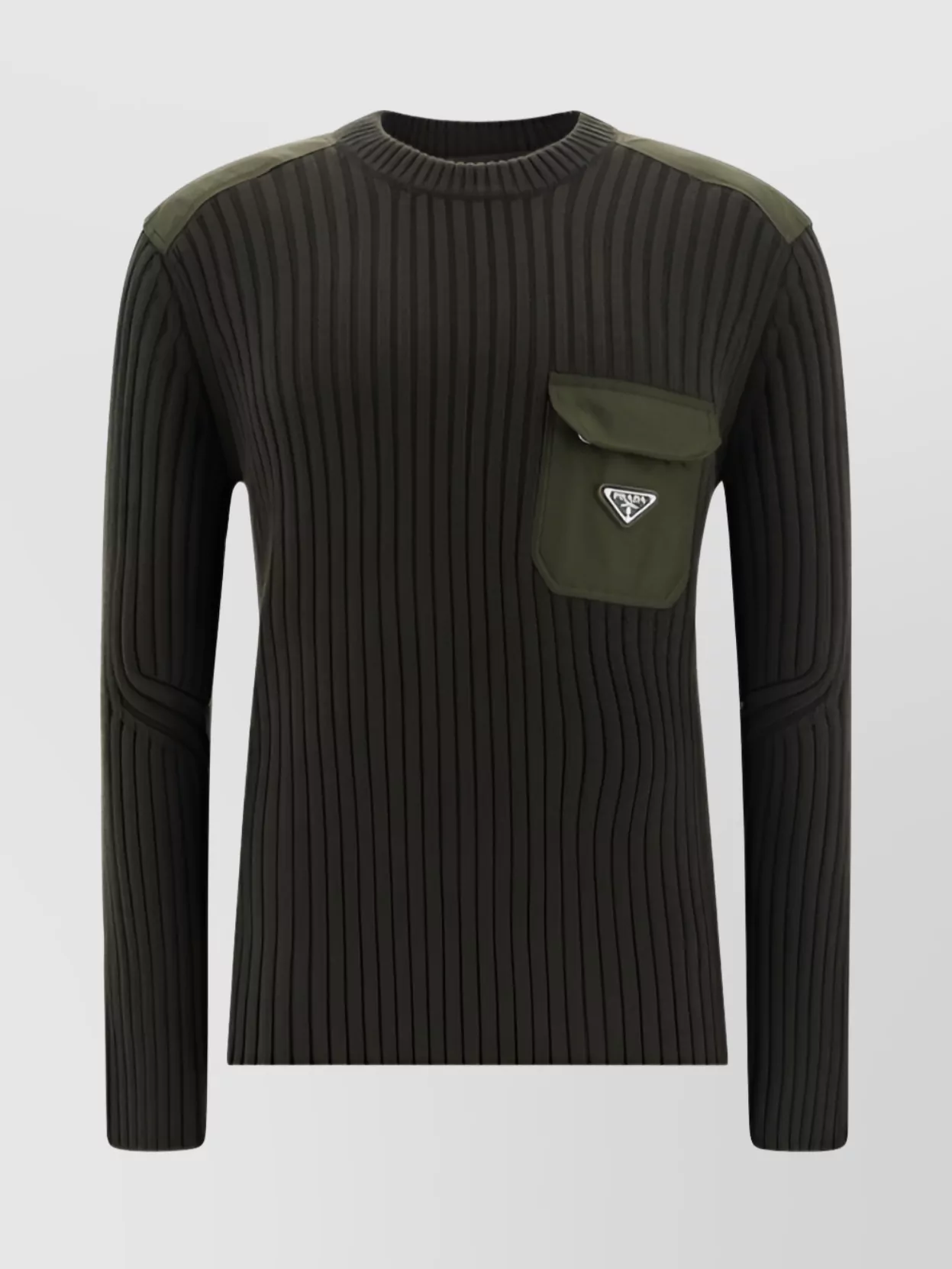 Prada Ribbed Crew Neck Sweater With Re-nylon Applique In Green
