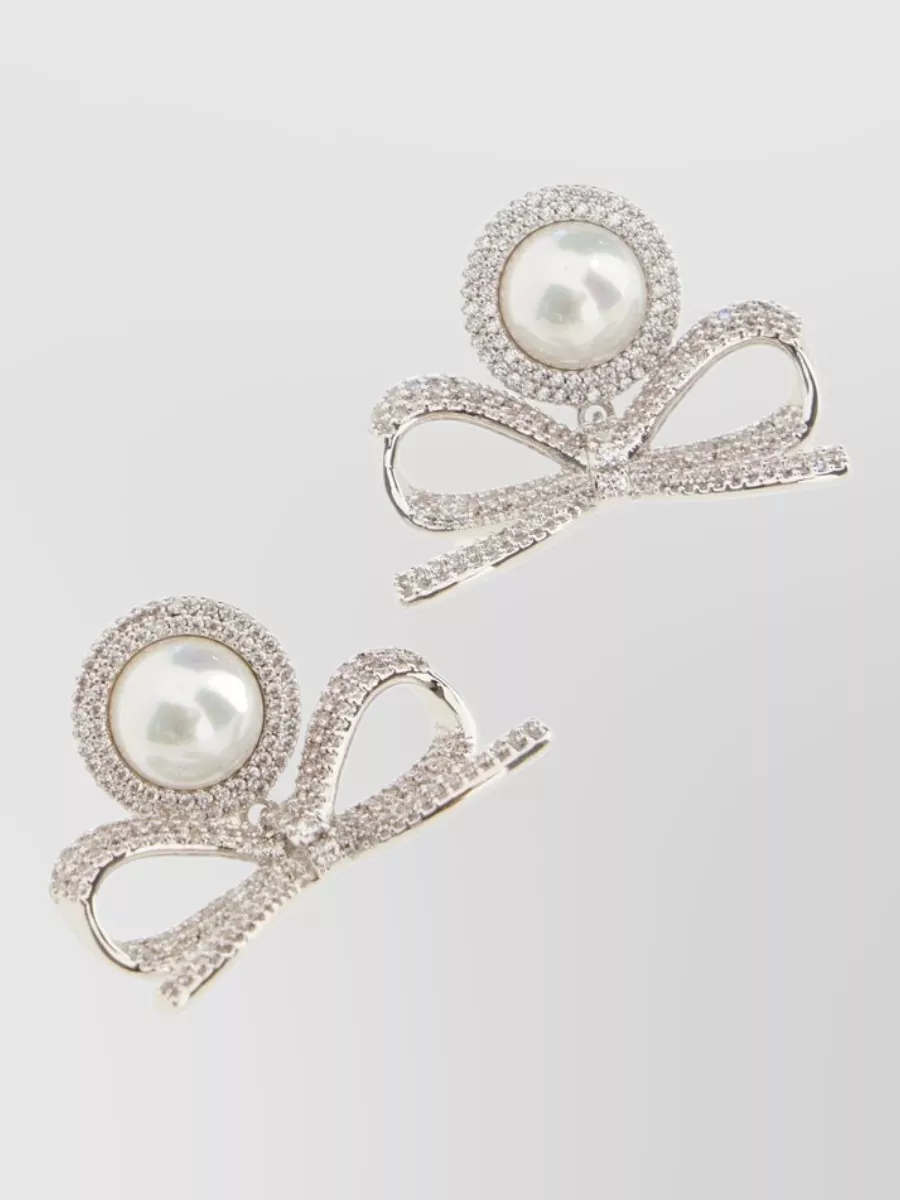 Self-Portrait crystal-embellished bow drop earrings