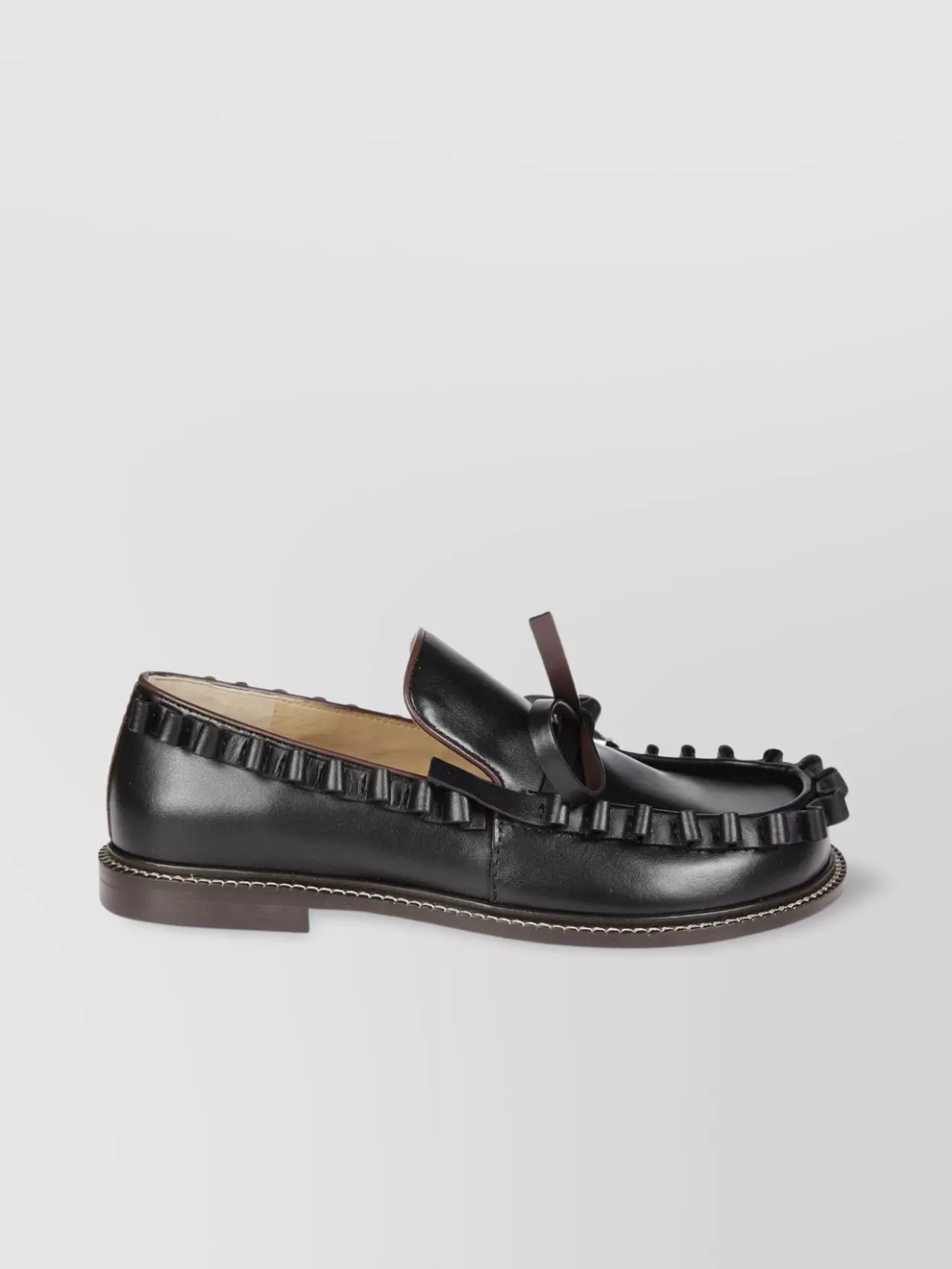 Jw Anderson Black Ruffle Leather Slip-on Loafers