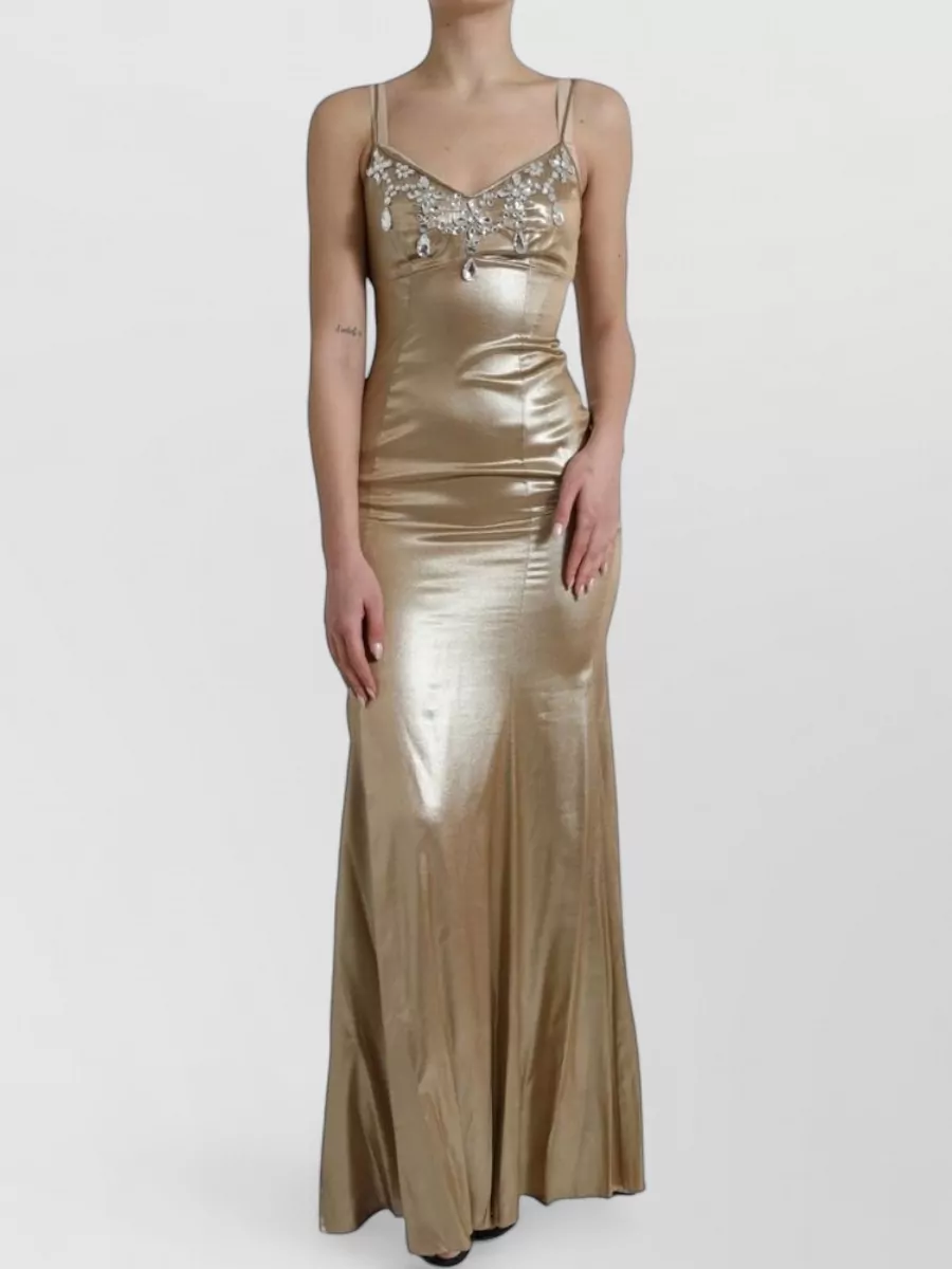 Dolce&Gabbana silk crystal embellished v-neck gown