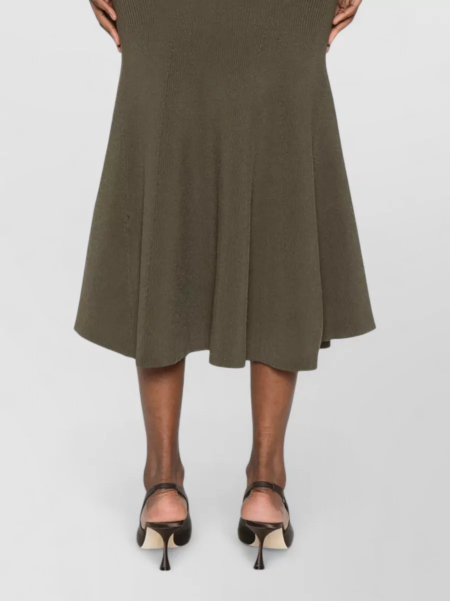 Self-Portrait Knit Midi Skirt High Waist Ribbed Waistband