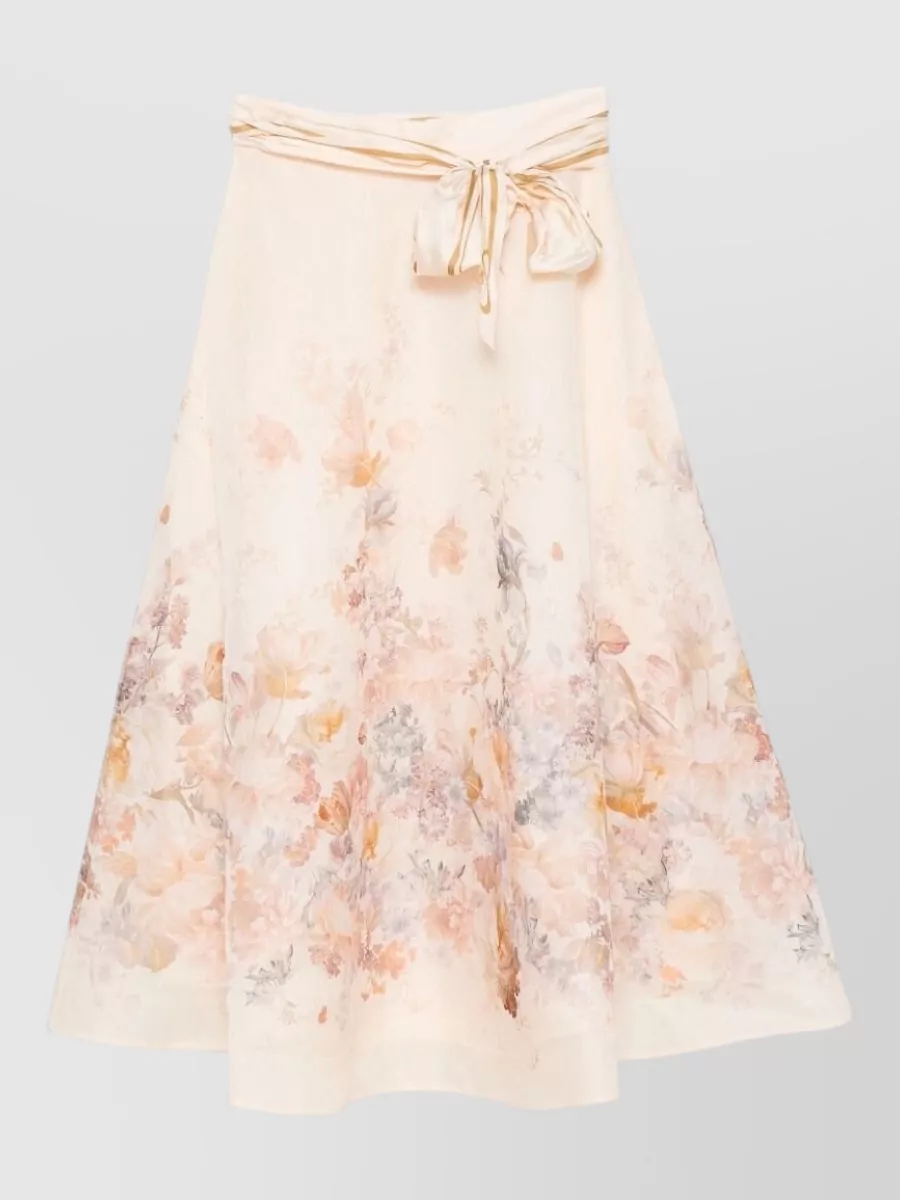 Zimmermann Linen and silk floral-print high-rise a-line midi skirt