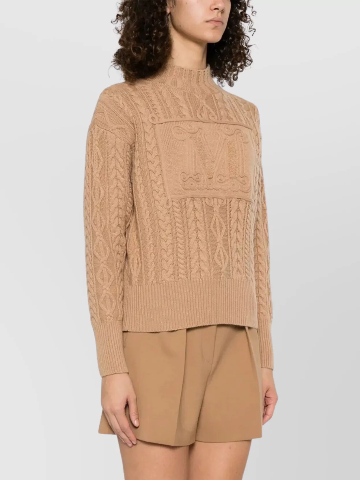 Shop Max Mara Cable Knit Crew High Neck In Neutrals