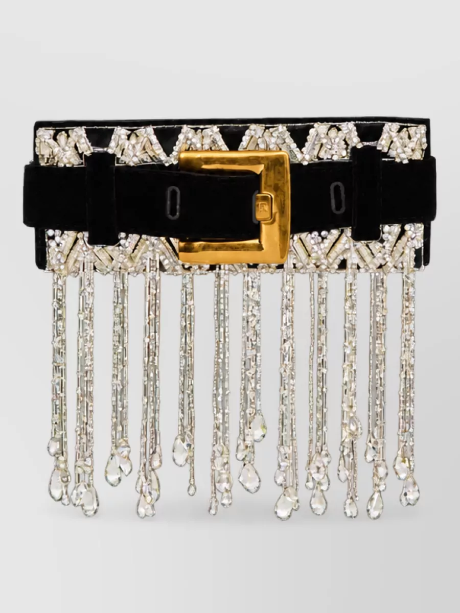 Balmain Anthem Velvet Crystal-Embellished Clutch Bag