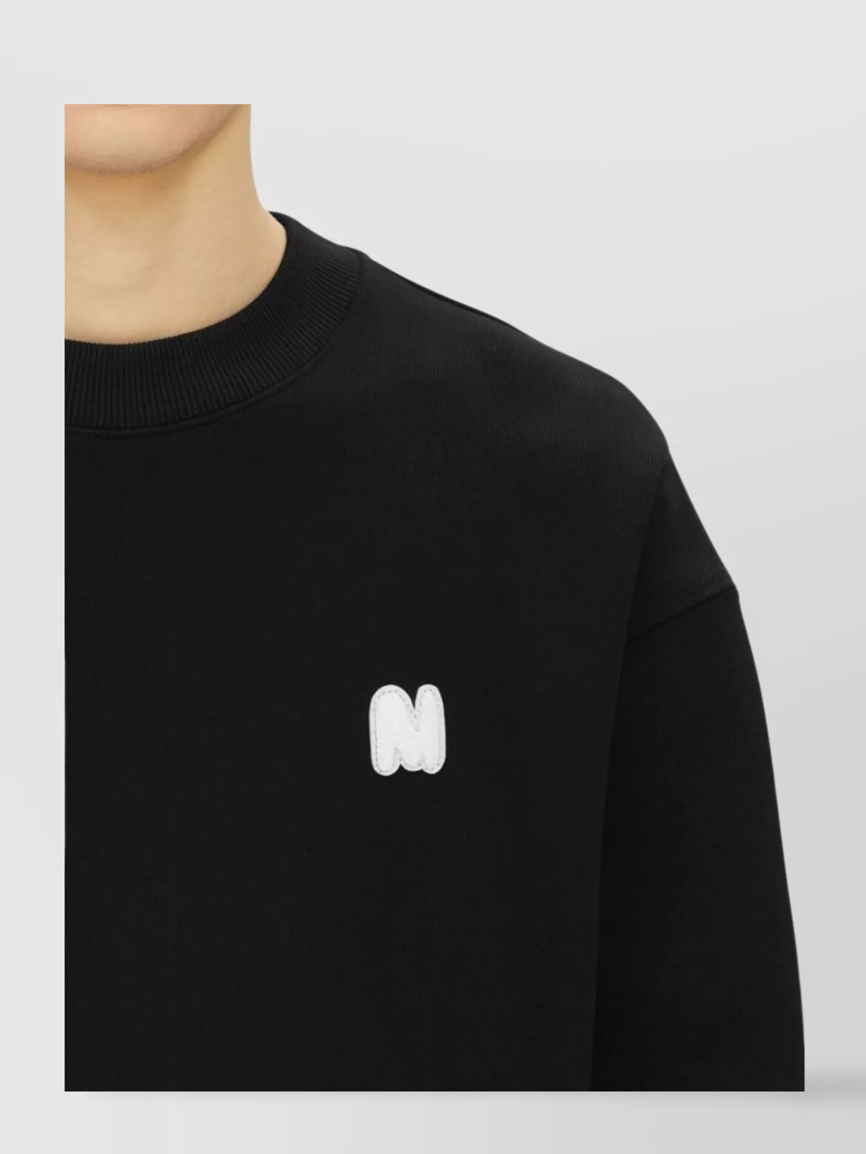 Msgm Crew Neck Logo Embroidered Drop Shoulder Sweater